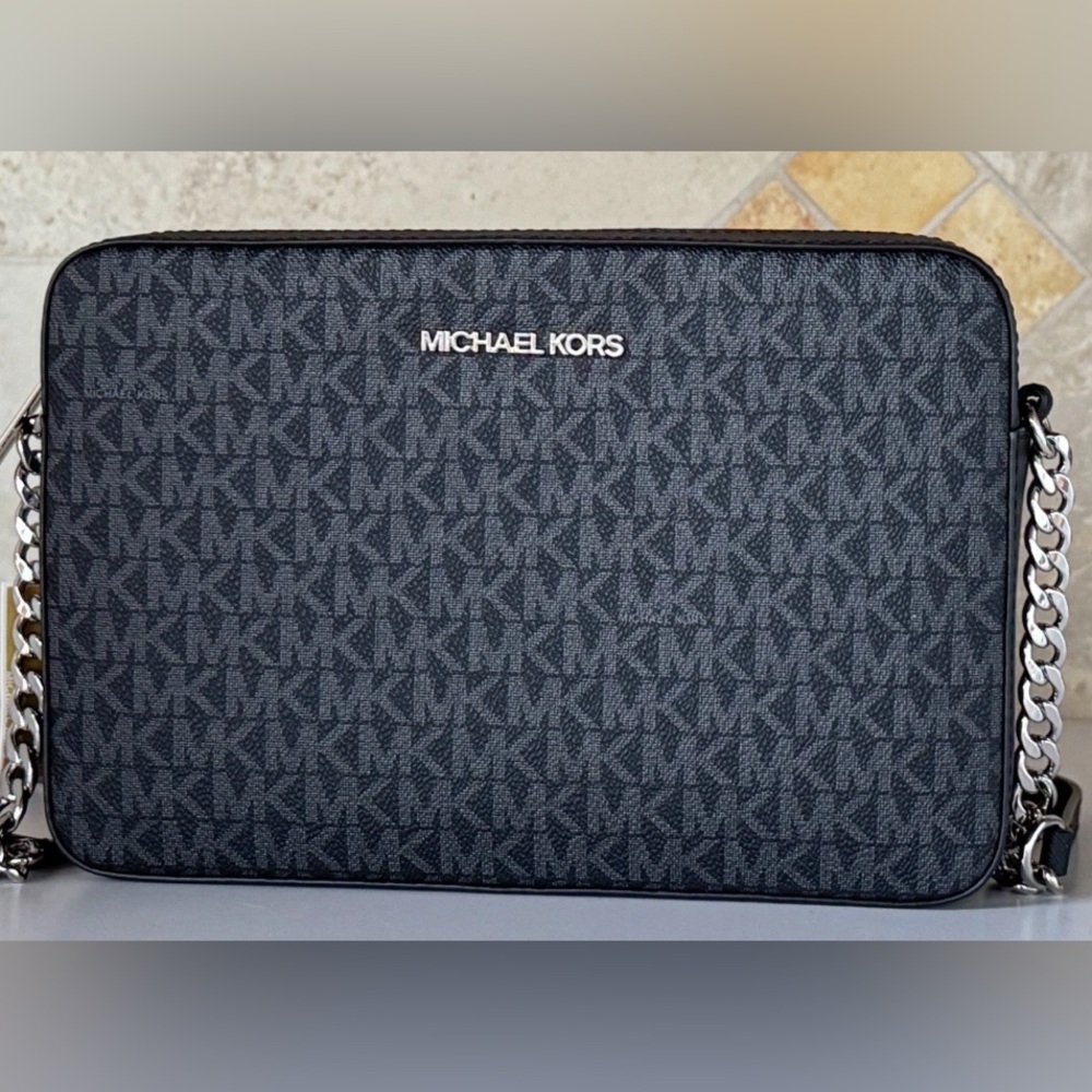 Bundle- Michael Kors Navy and Silver Crossbody Bag Plus Card Holder